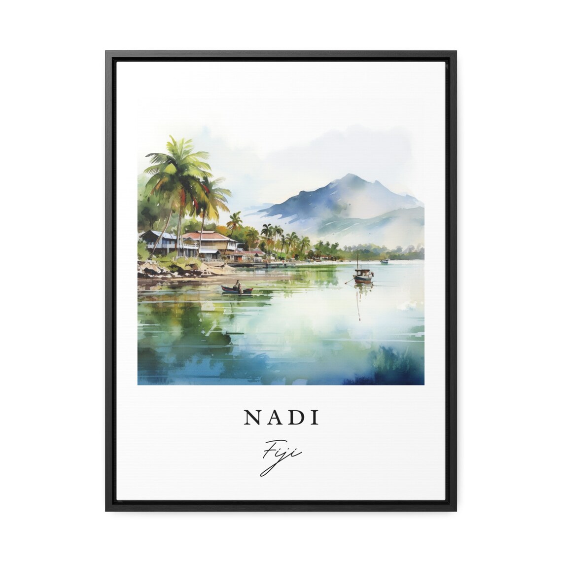Nadi Fiji Watercolor Coastal Village Tropical Island Travel Poster - Image 2