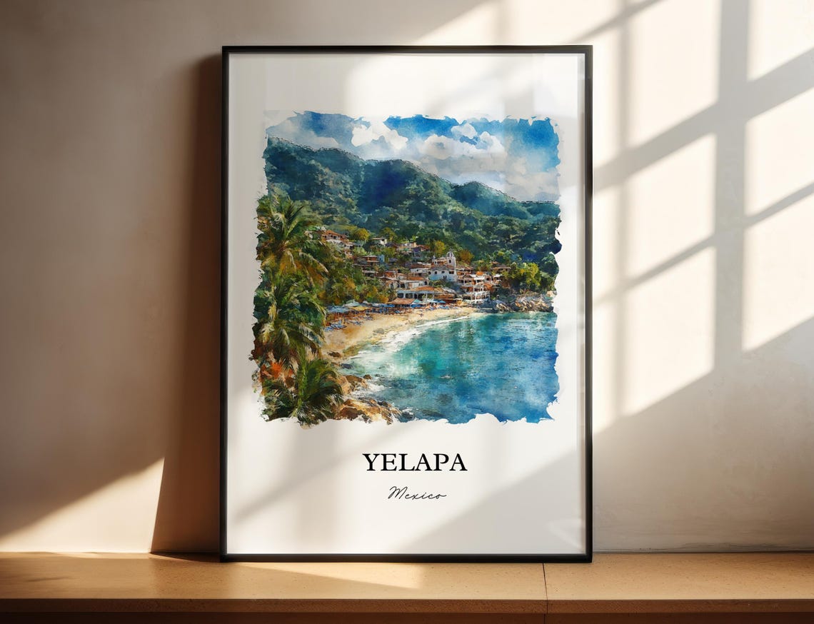 Yelapa Wall Art Mexico Print Watercolor Jalisco Gift Travel Poster Housewarming