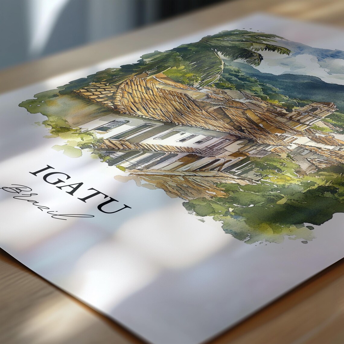 Igatu Brazil Colonial Street Church Tower Mountain Watercolor Poster - Image 6