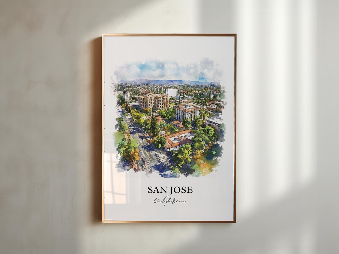 San Jose California Aerial Streetscape Watercolor City Poster - Image 5