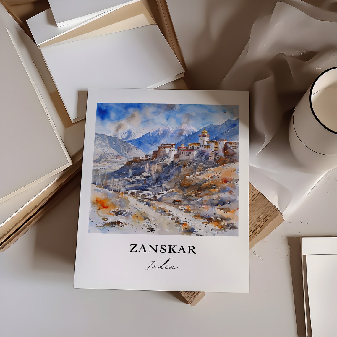 Zanskar India Himalayan Monastery Peaks Watercolor Travel Poster - Image 6
