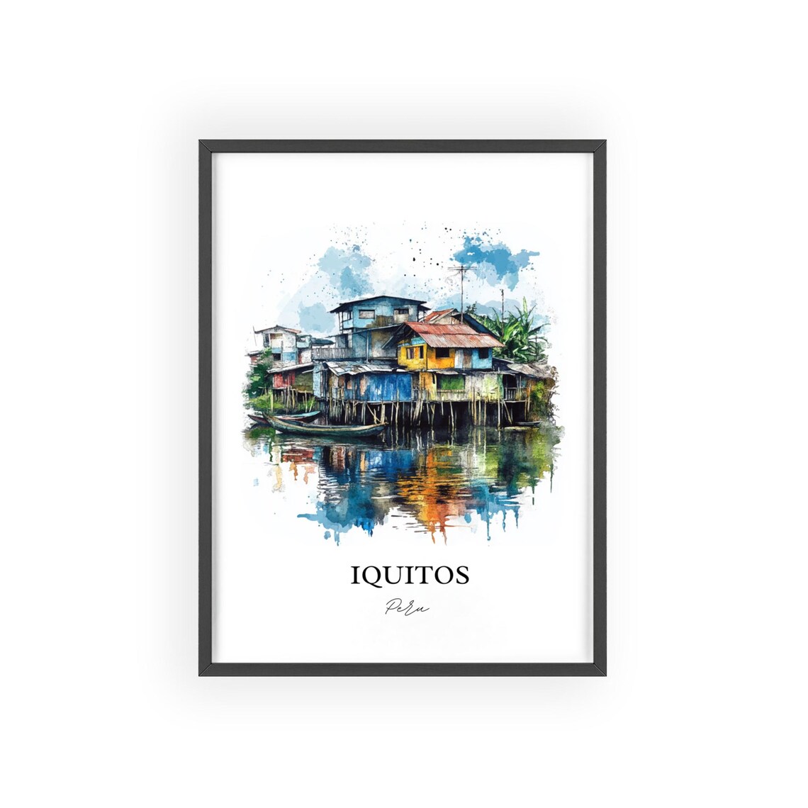 Iquitos Peru Watercolor Amazon Stilt Houses River Travel Poster - Image 2