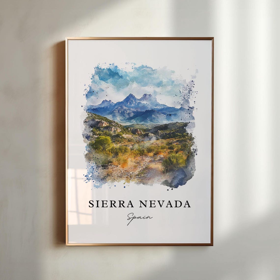 Sierra Nevada Spain Mountain Range Watercolor Landscape Poster