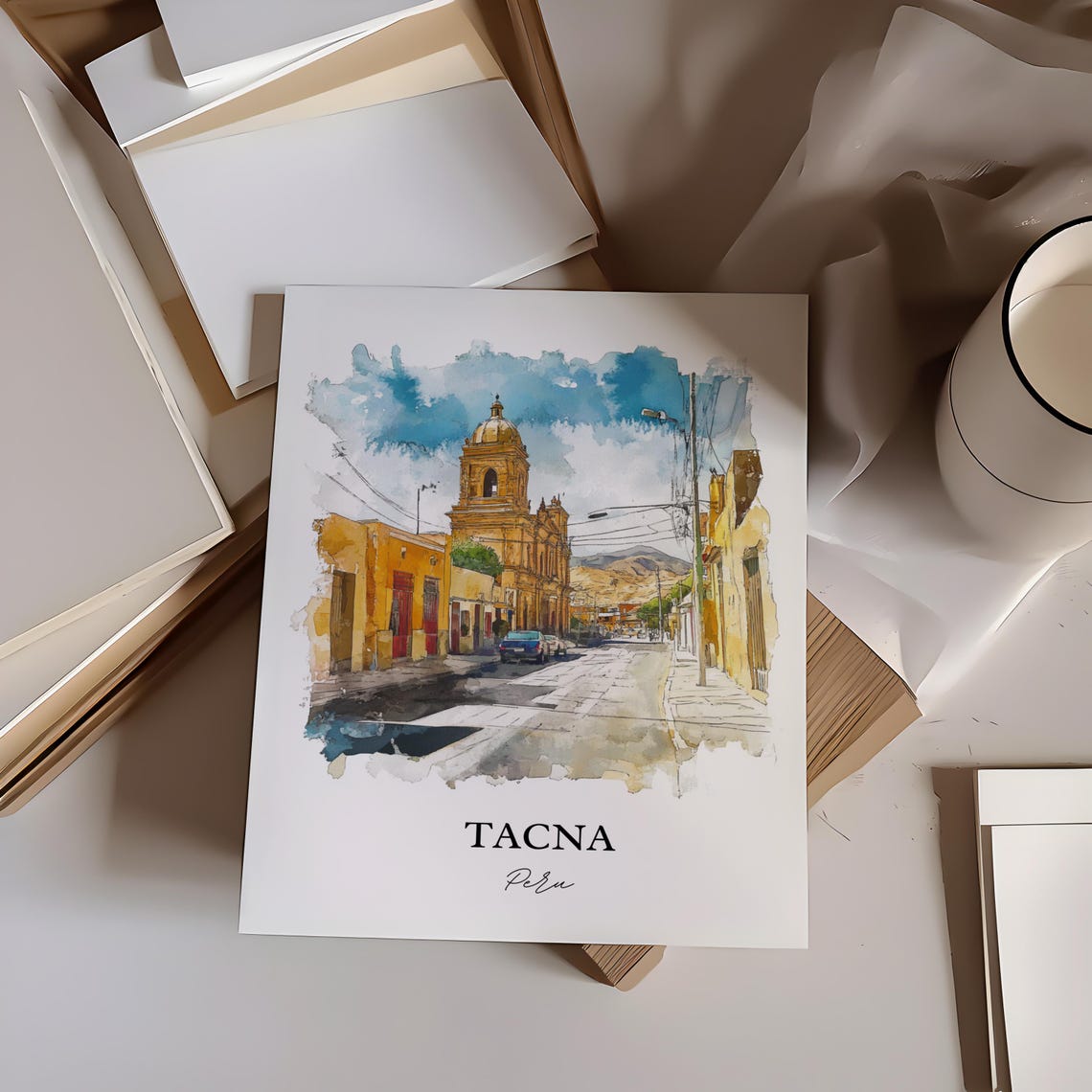Tacna Peru Wall Art San Pedro De Print Watercolor Gift Travel Poster Housewarming - Image 2
