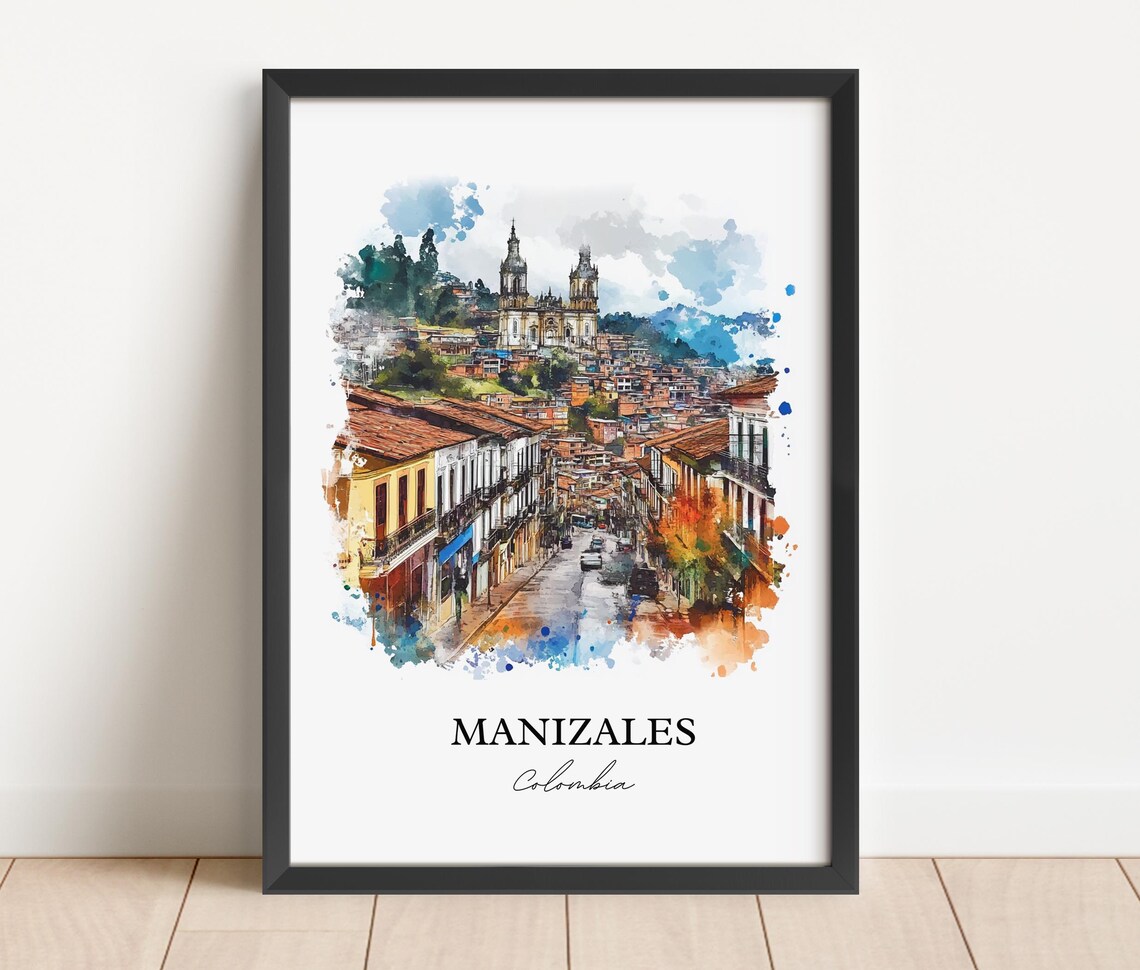 Manizales Colombia Hillside City Cathedral Travel Watercolor Poster - Image 4