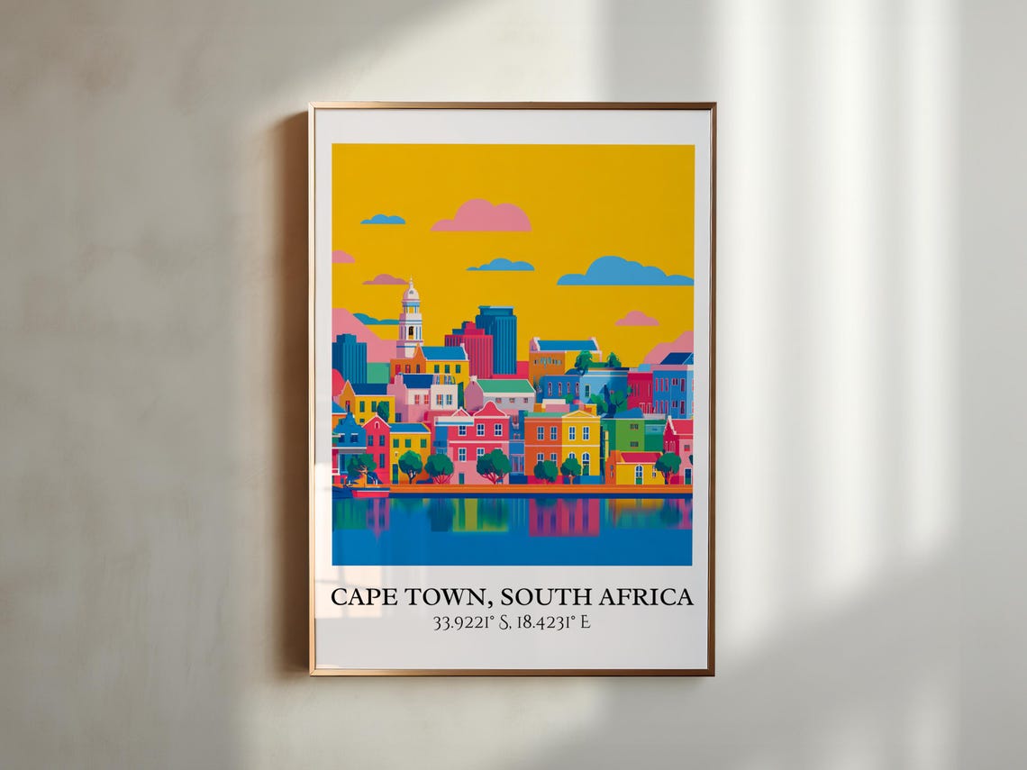 Cape Town South Africa Colorful Waterfront Skyline Travel Poster - Image 3