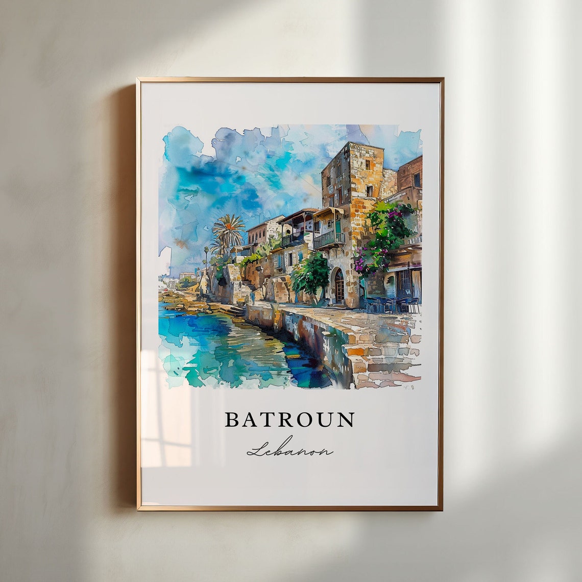 Batroun Lebanon Watercolor Art Seaside Old Town Harbor Poster