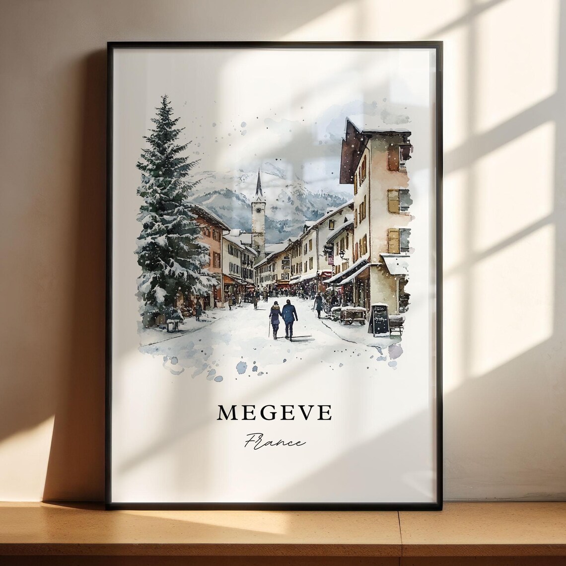 Megeve French Alps Winter Snow Village Watercolor Travel Poster - Image 4