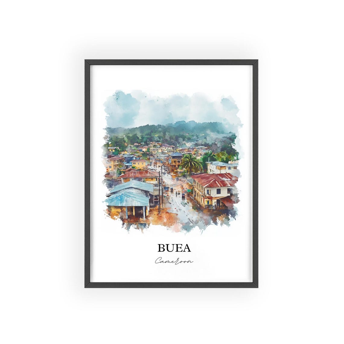 Buea Cameroon Hillside Town Watercolor Scenic Travel Poster Art - Image 2