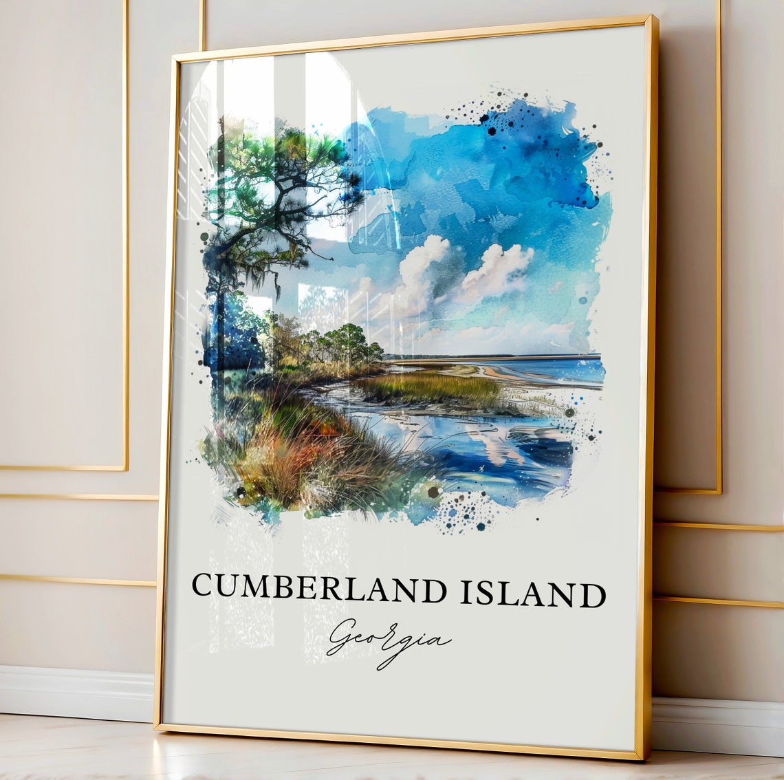 Cumberland Island Georgia Marsh Oak Tree Beach Watercolor Art Poster - Image 4