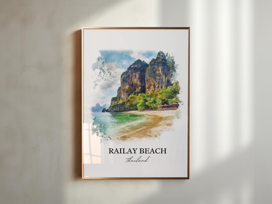 Railay Beach Thailand Watercolor Limestone Cliffs Bay Art Poster - Image 4