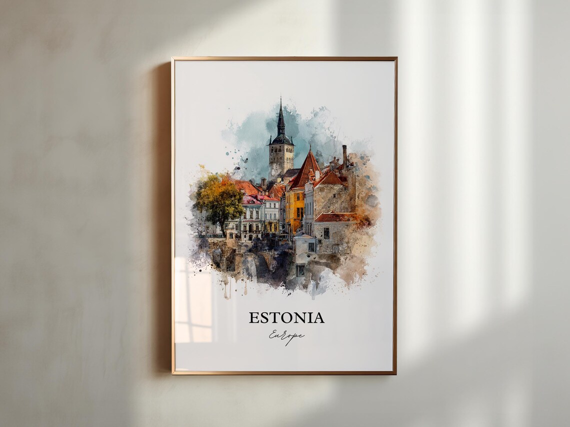 Estonia Tallinn Old Town Tower Watercolor Europe Travel Poster - Image 5