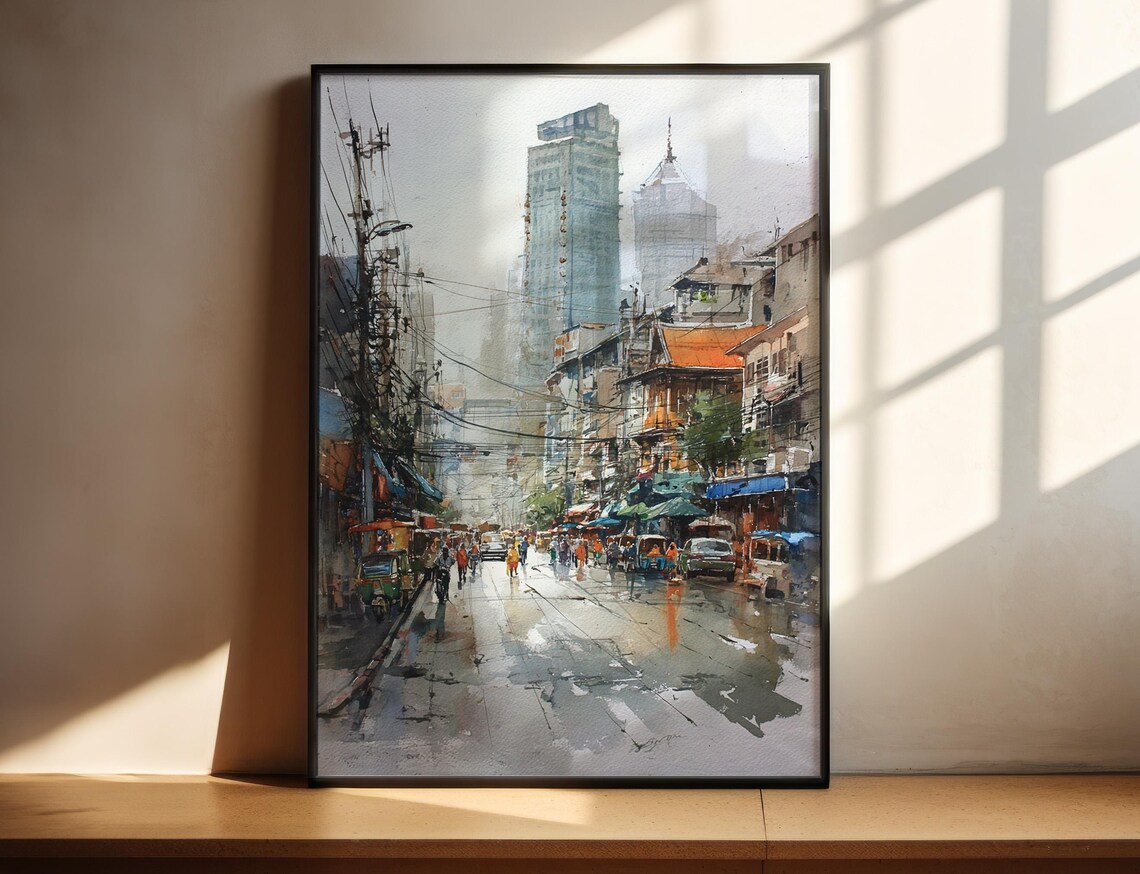 Bangkok Thailand Watercolor Travel Poster