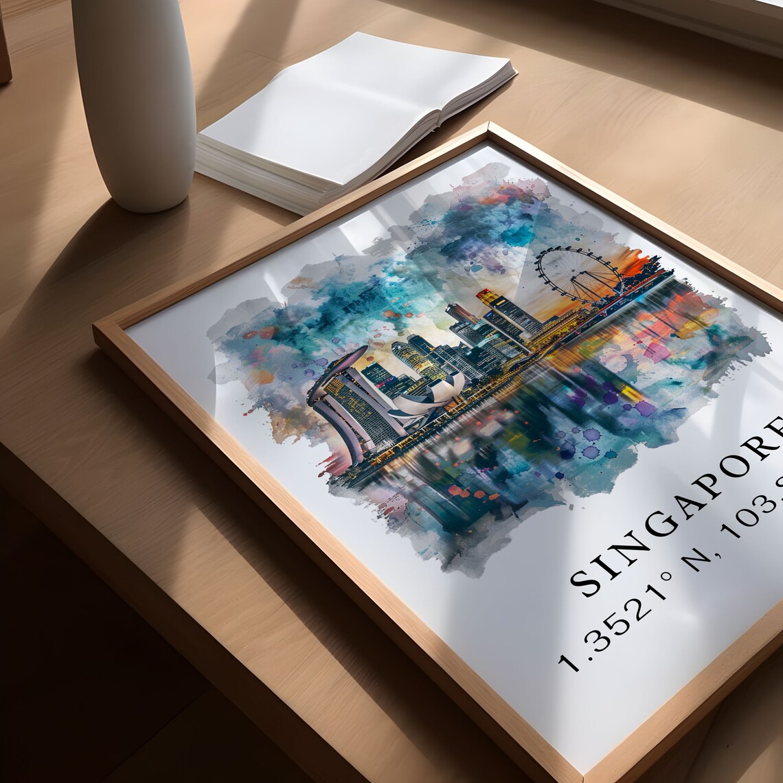 Singapore Skyline Watercolor Marina Bay Cityscape Travel Poster - Image 5