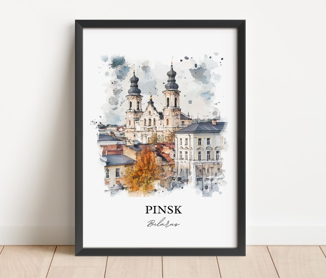 Pinsk Belarus Twin Towered Cathedral Old Town Watercolor Poster - Image 4