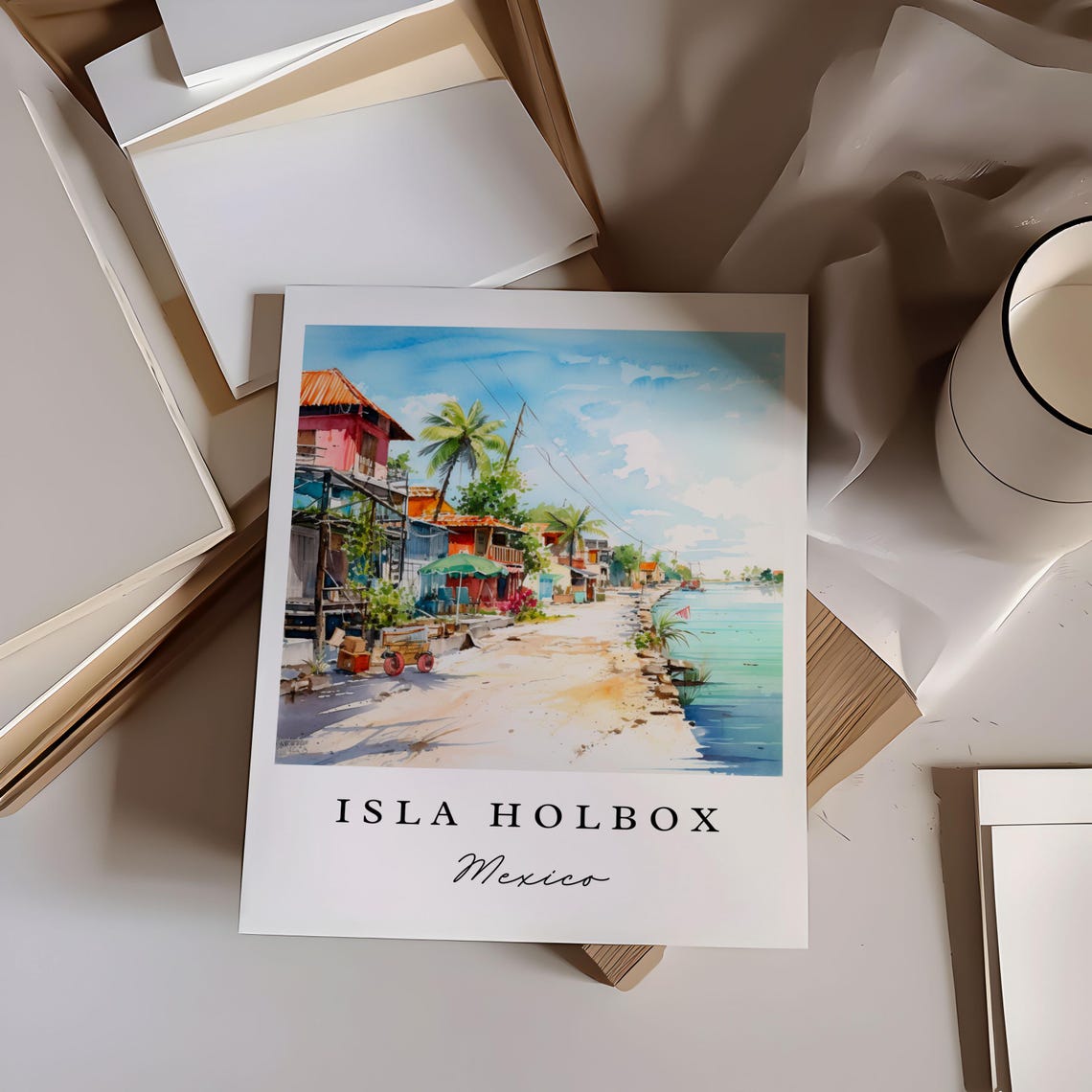Isla Holbox Traditional Travel Art Mexico Poster Print Wedding Gift Birthday Present Custom Text Perfect - Image 6