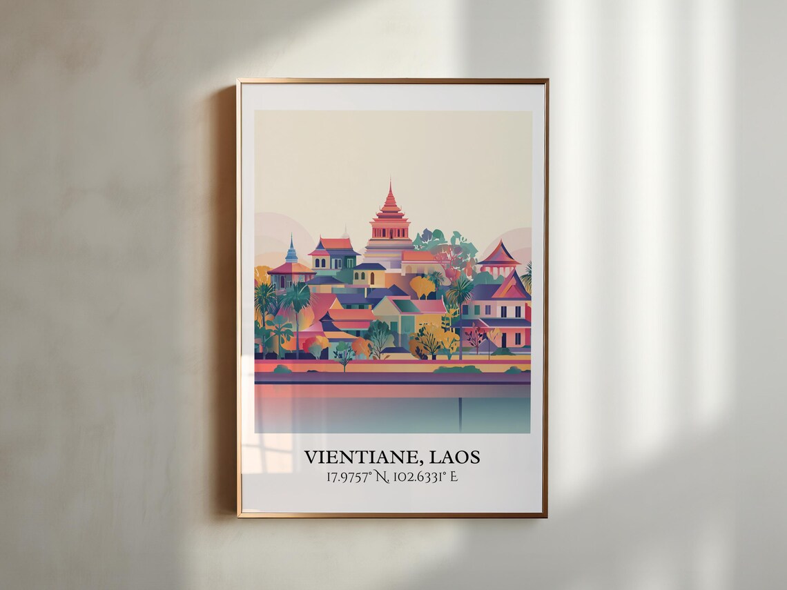 Vientiane Laos Temples Riverside Colorful Cityscape Travel Poster - Image 5