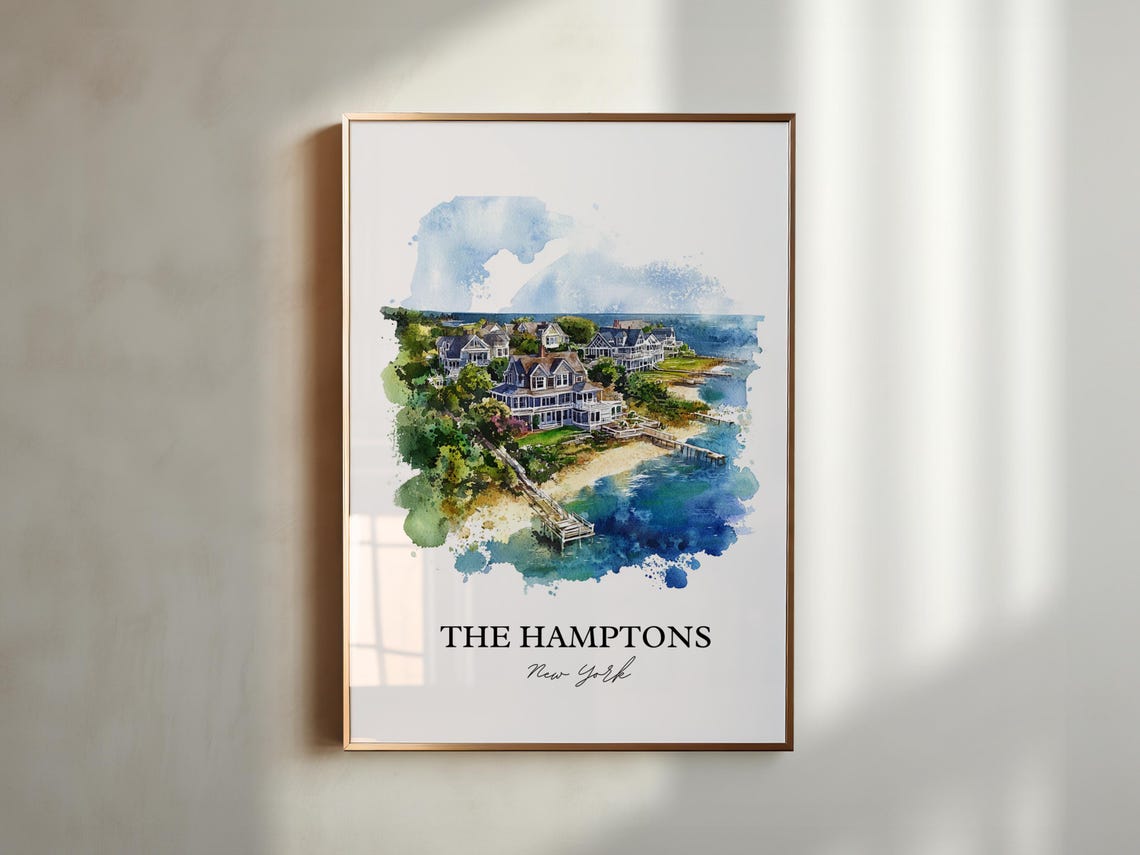 The Hamptons New York Watercolor Beach House Scene Art Poster - Image 5