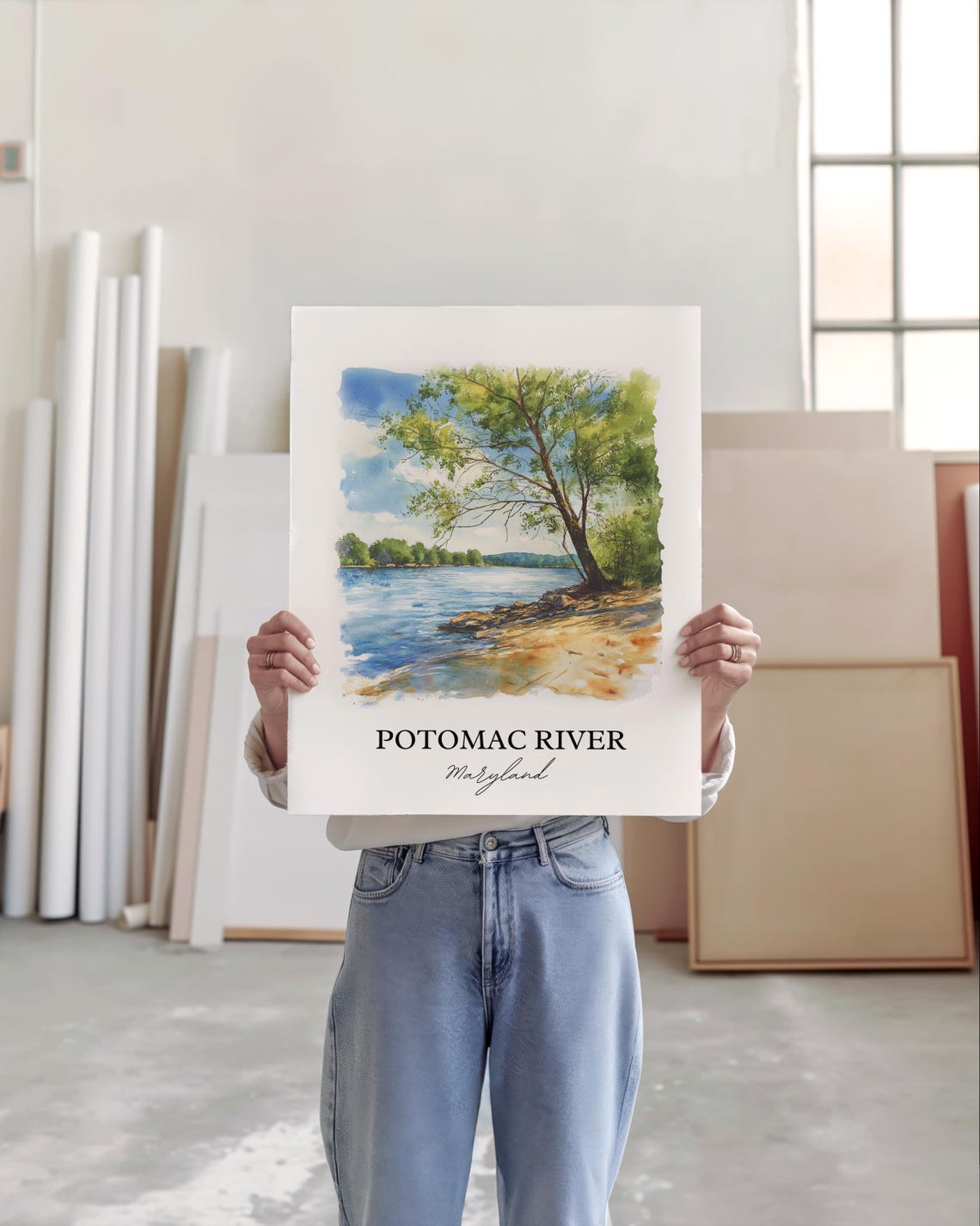 Potomac River Maryland Riverside Tree Watercolor Nature Poster - Image 3