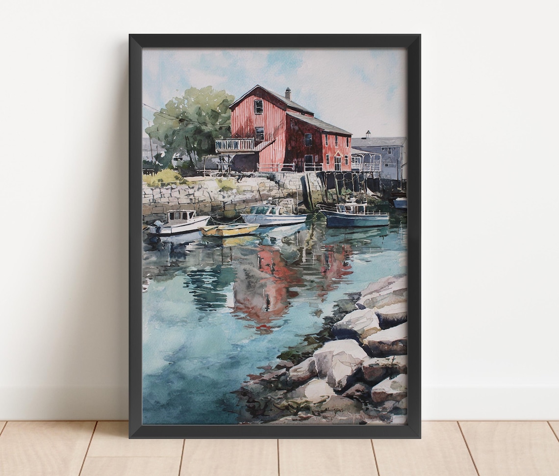 Kennebunkport Watercolor Travel Poster, Maine Decor