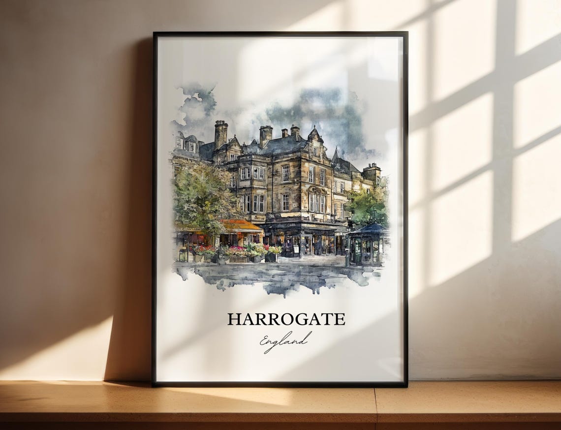 Harrogate Watercolor Travel Poster, North Yorkshire England