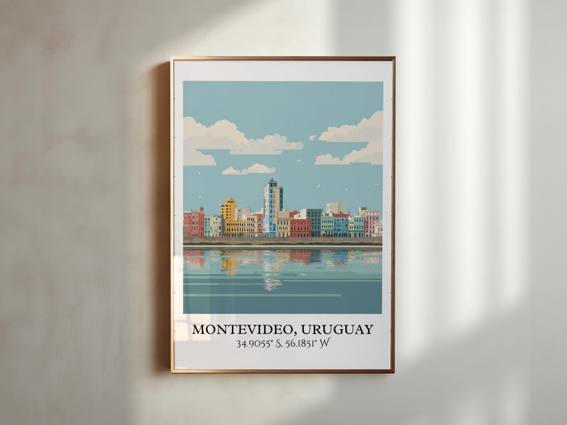 Montevideo Uruguay Waterfront Skyline Reflection Travel Poster - Image 2