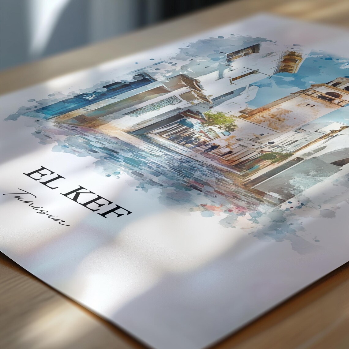 El Kef Tunisia Old Medina Tower Street Watercolor Travel Poster - Image 6