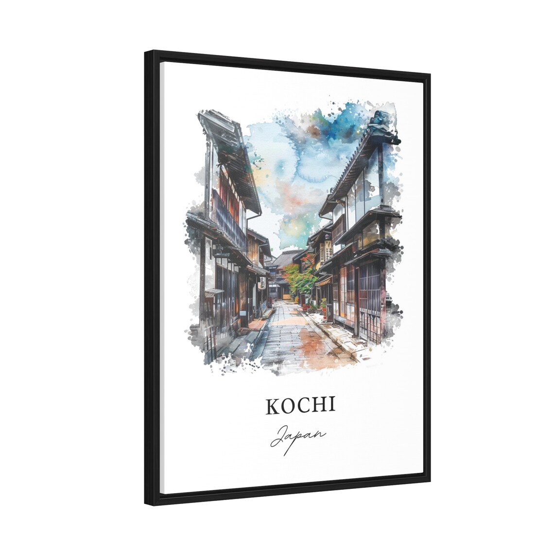 Kochi Japan Old Town Historic Wooden Street Watercolor Travel Poster - Image 2