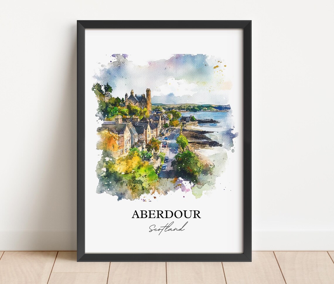 Aberdour Scotland Watercolor Coastal Village Street Castle Hill Poster - Image 2