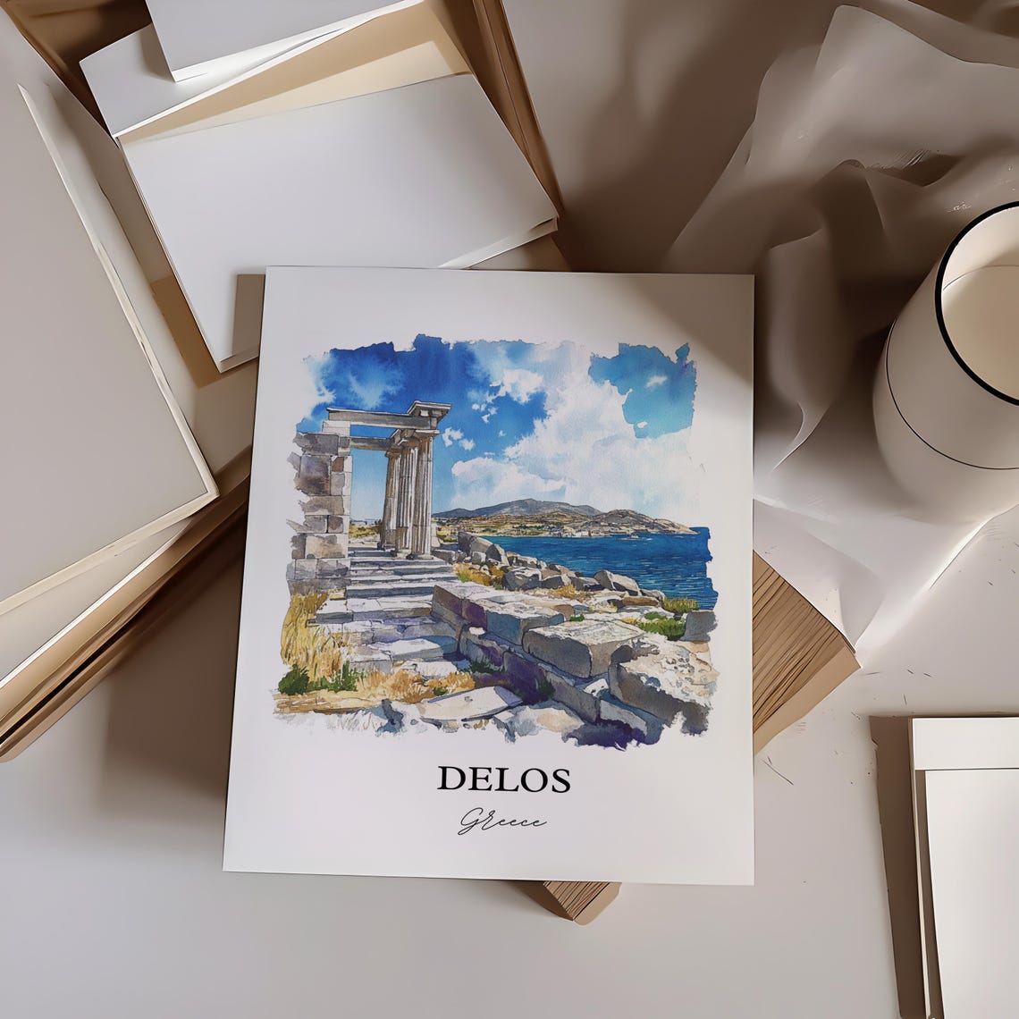 Delos Greece Ancient Ruins by the Sea Watercolor Travel Poster - Image 3