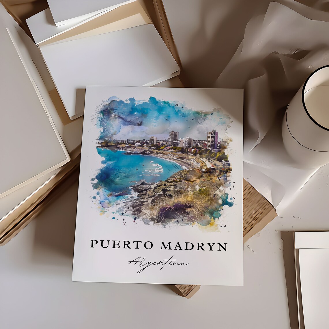 Puerto Madryn Argentina Turquoise Bay City Watercolor Poster - Image 6