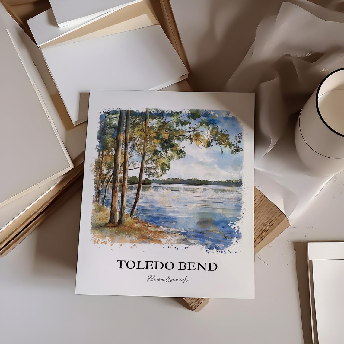 Toledo Bend Reservoir Pine Tree Shoreline Watercolor Lake Poster - Image 2