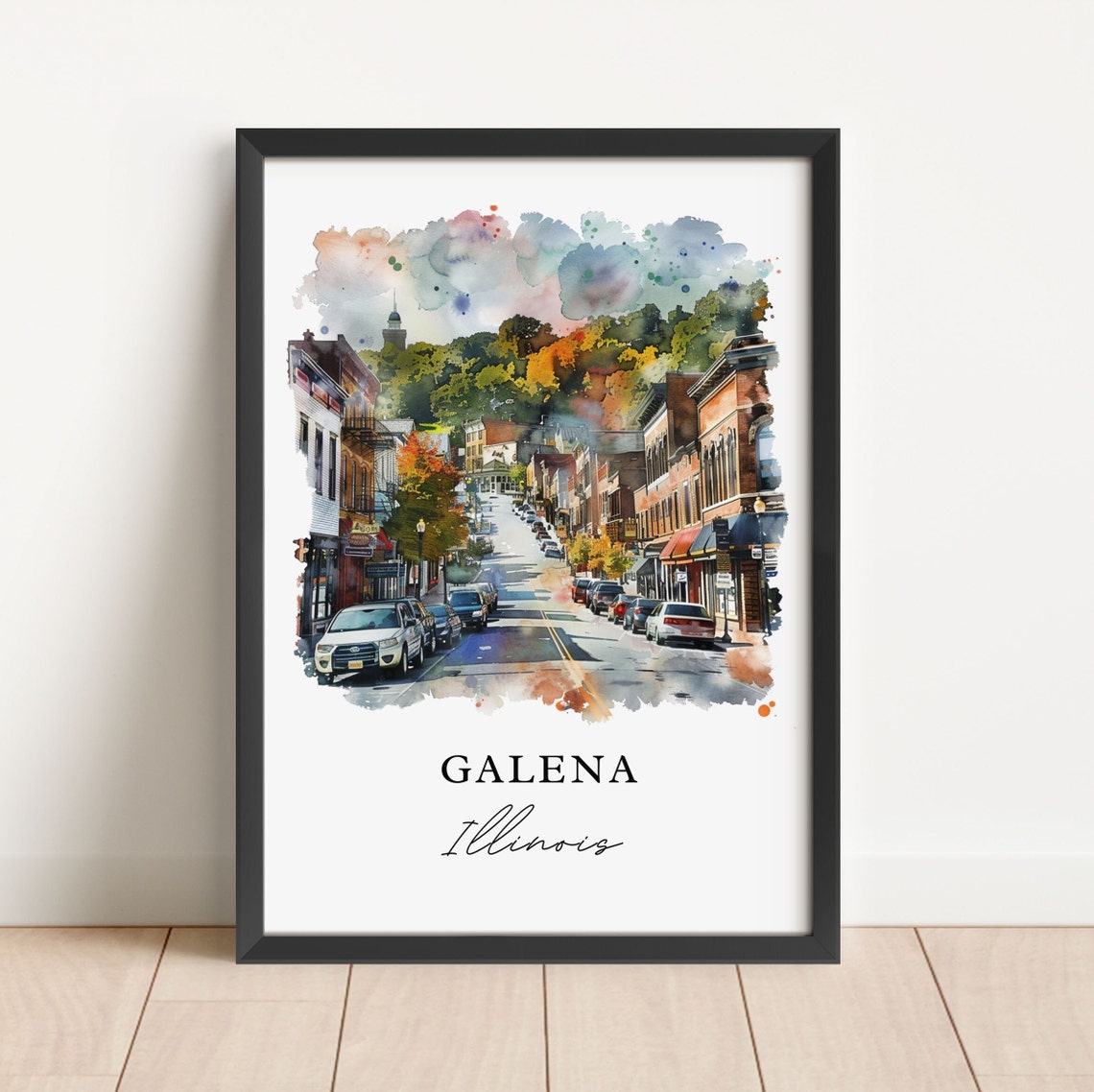 Galena Illinois Watercolor Main Street Autumn Buildings Poster