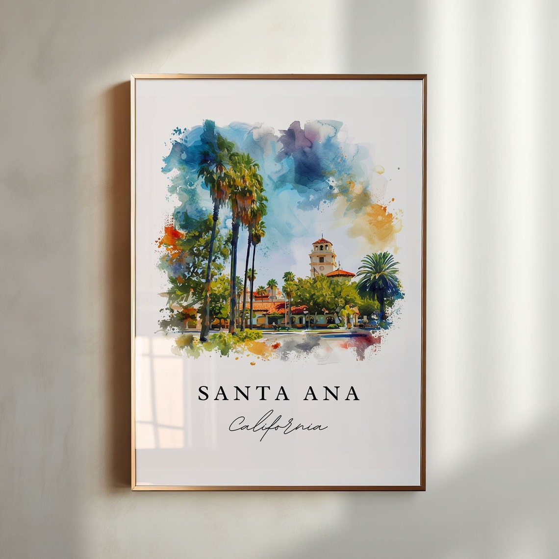 Santa Ana California Sunny Palm Trees Mission Bell Tower Poster
