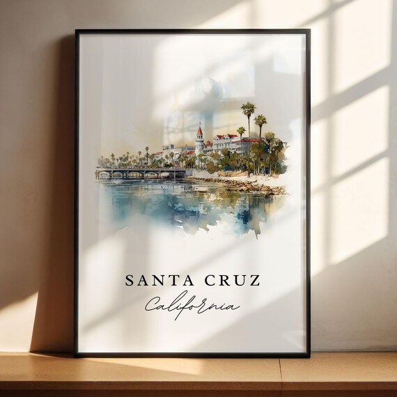 Santa Cruz California Boardwalk Watercolor Beach Scene Poster
