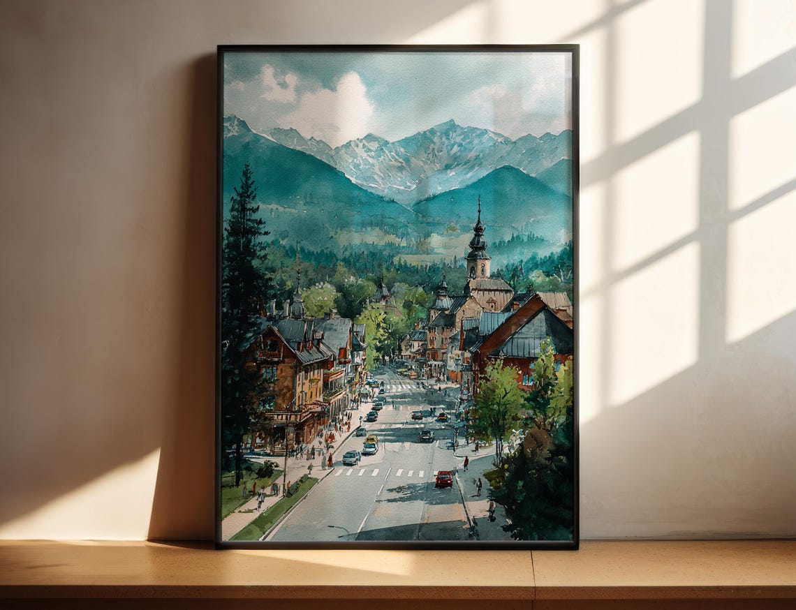 Zakopane Poland Mountain Town Watercolor Tatra Peaks Travel Poster
