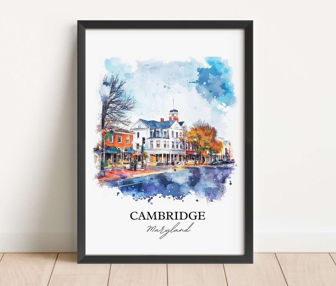 Cambridge Maryland Historic Downtown Street Watercolor Travel Poster - Image 3