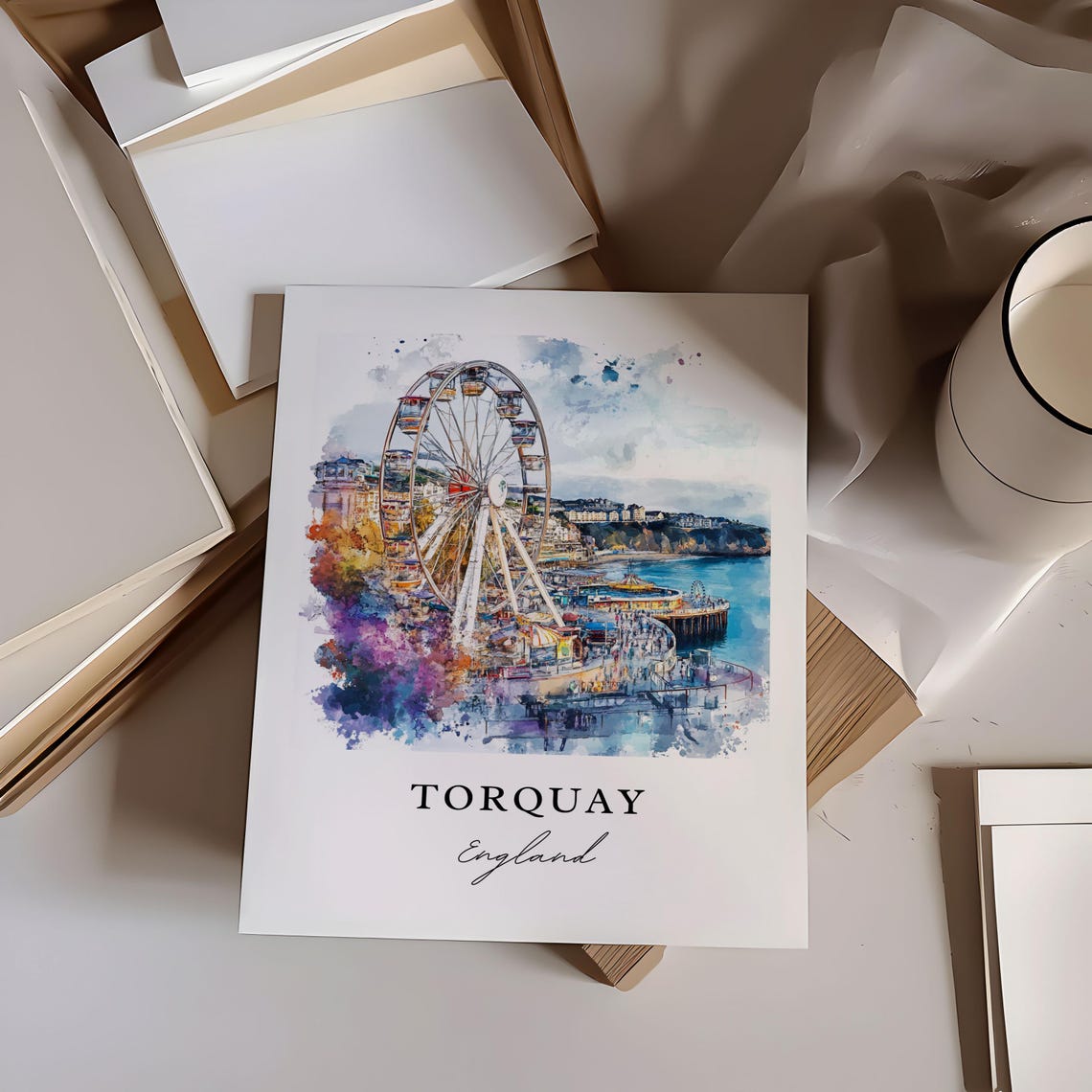 Torquay Watercolor Travel Poster, Devon England - Image 6