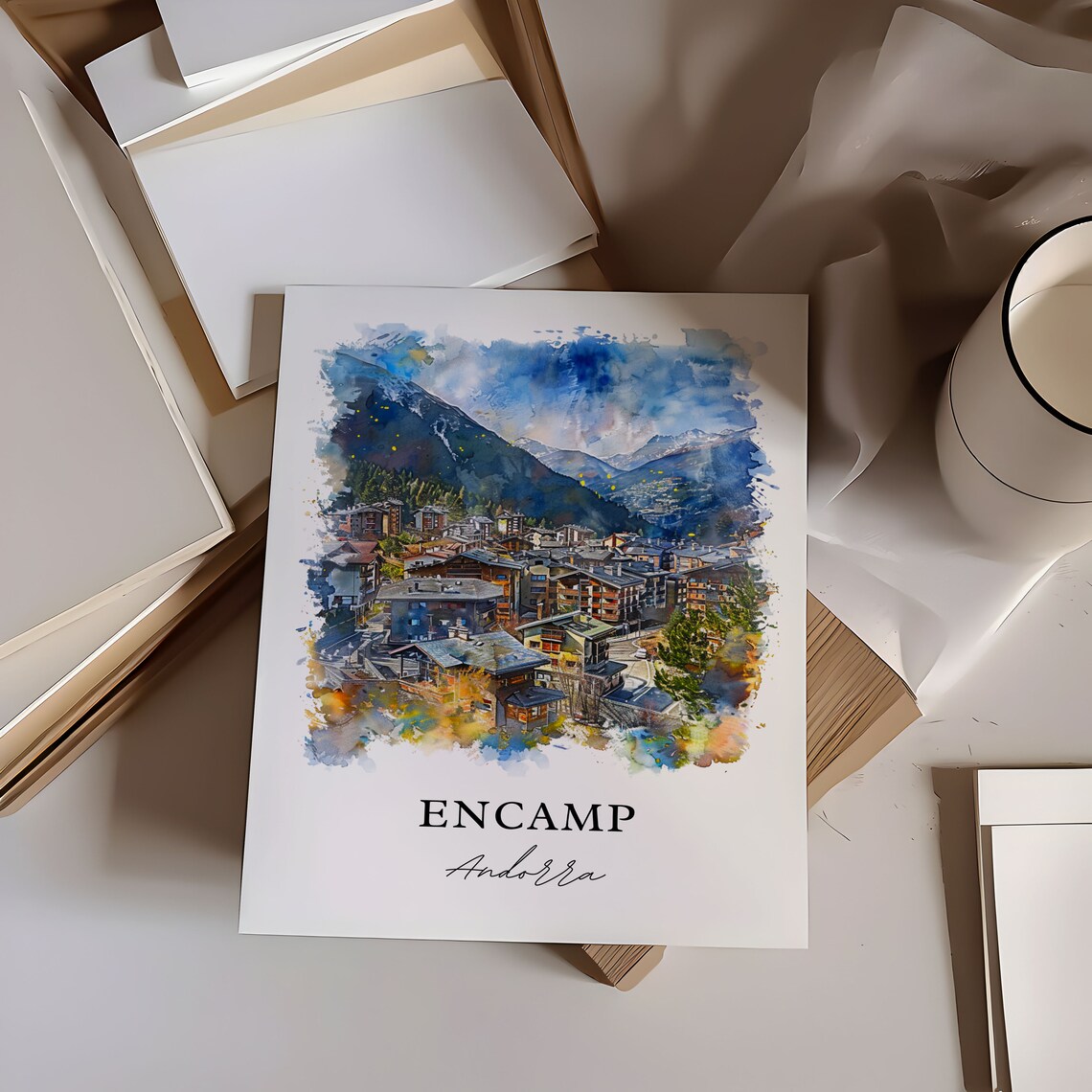 Encamp Andorra Pyrenees Mountain Town Watercolor Travel Poster - Image 6