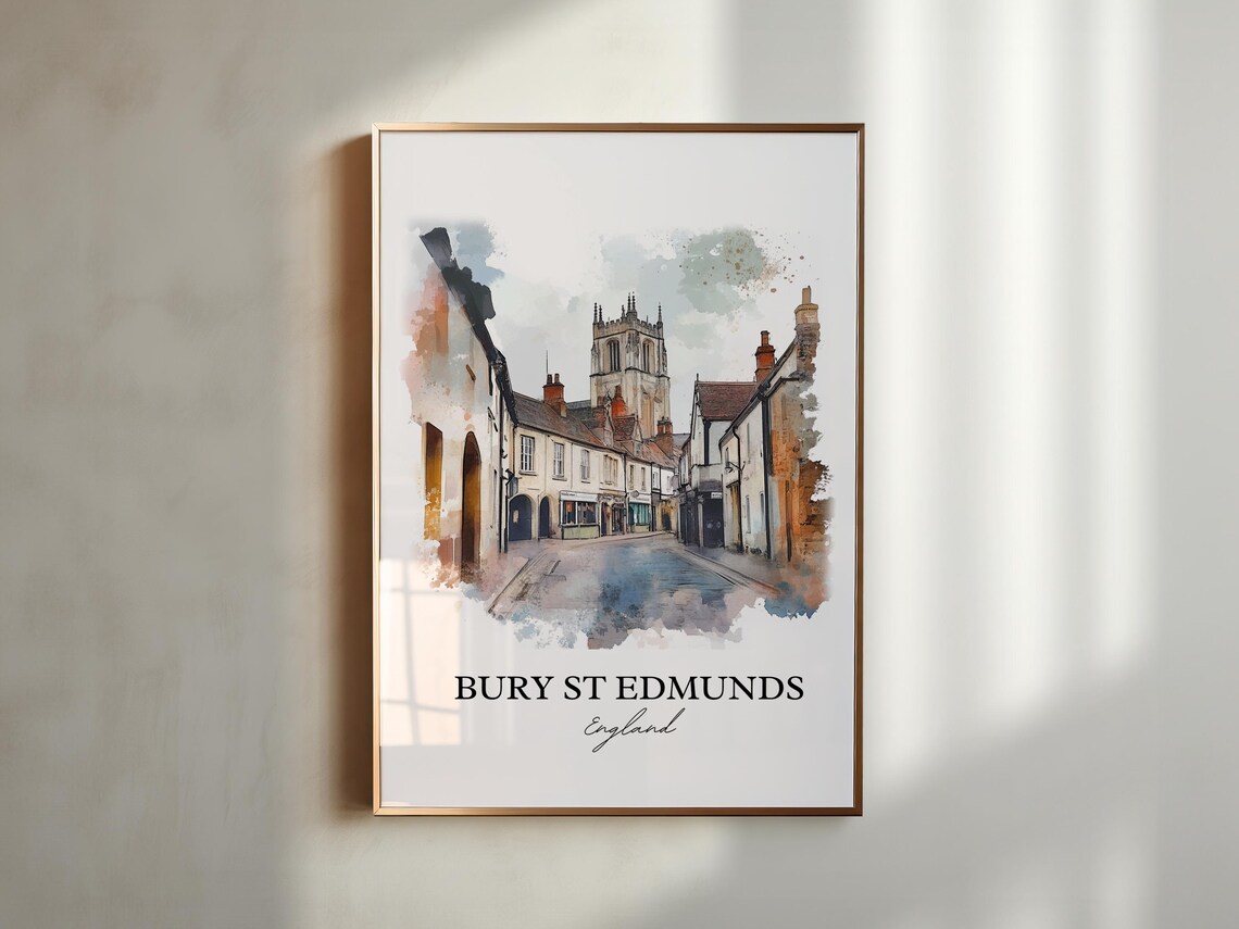 Bury St Edmunds England Historic Street Watercolor Skyline Art Poster - Image 3
