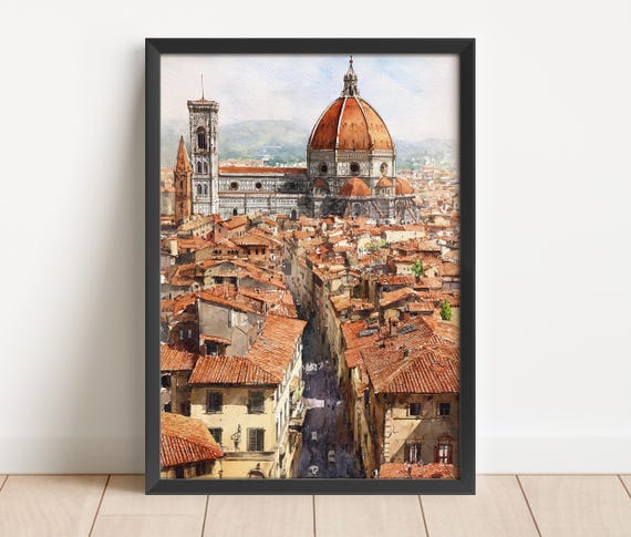 Florence Italy Watercolor Travel Poster, Skyline Decor