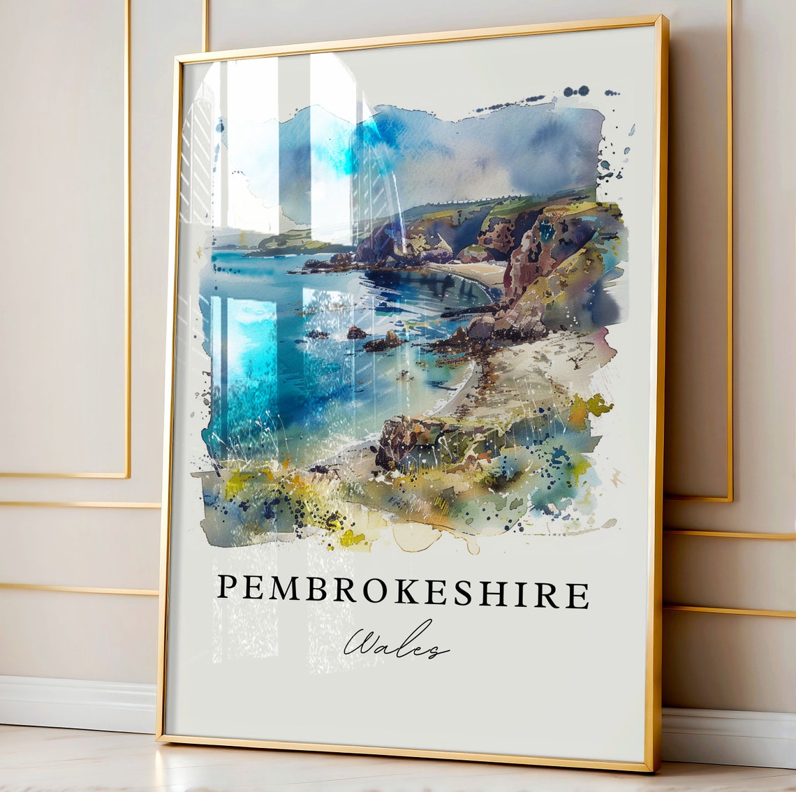 Pembrokeshire Wales Coastal Cliffs Cove Watercolor Travel Poster - Image 3