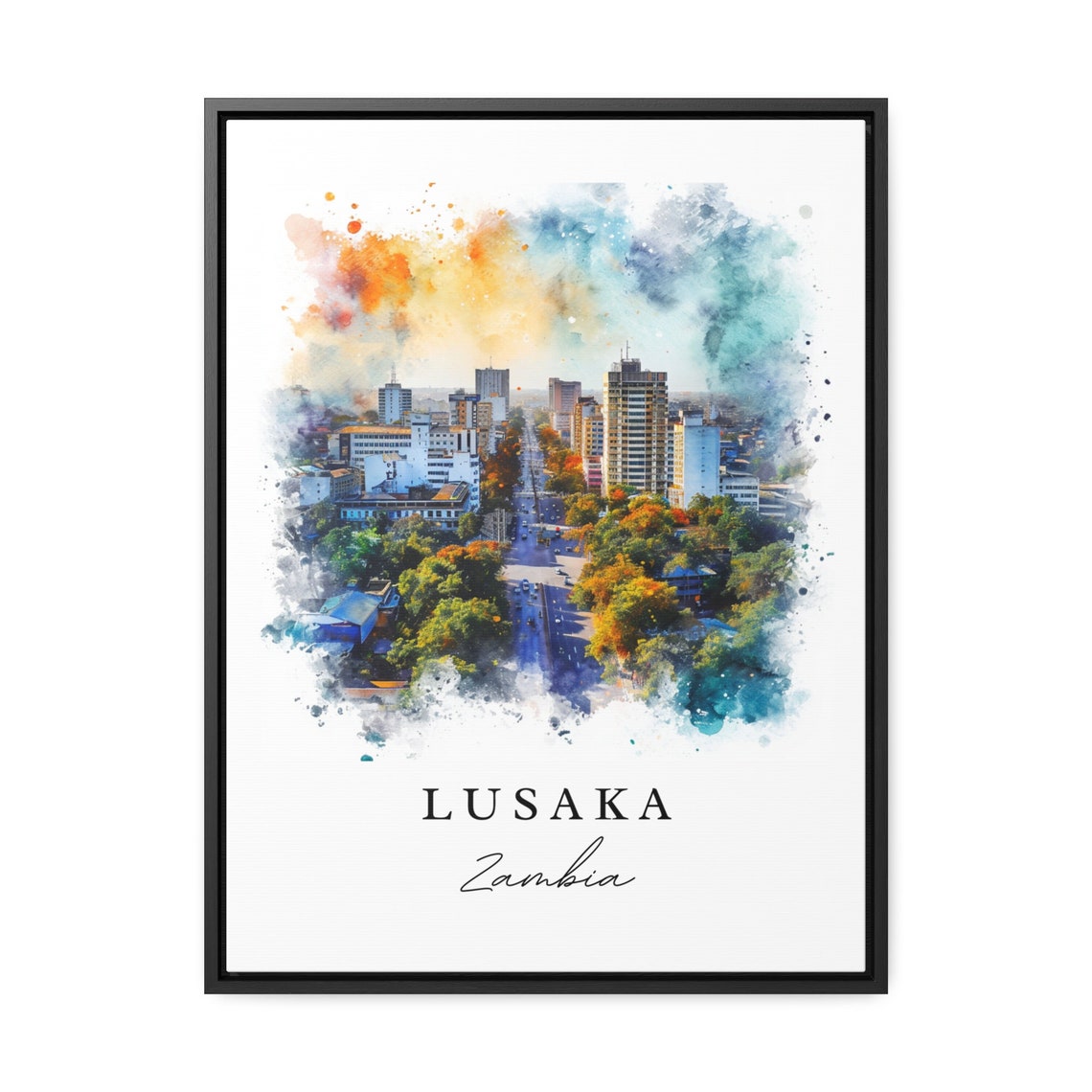Lusaka Zambia African Watercolor City Skyline Boulevard Poster - Image 3