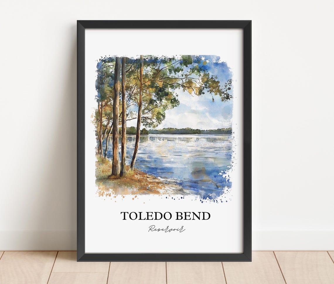 Toledo Bend Reservoir Pine Tree Shoreline Watercolor Lake Poster - Image 4