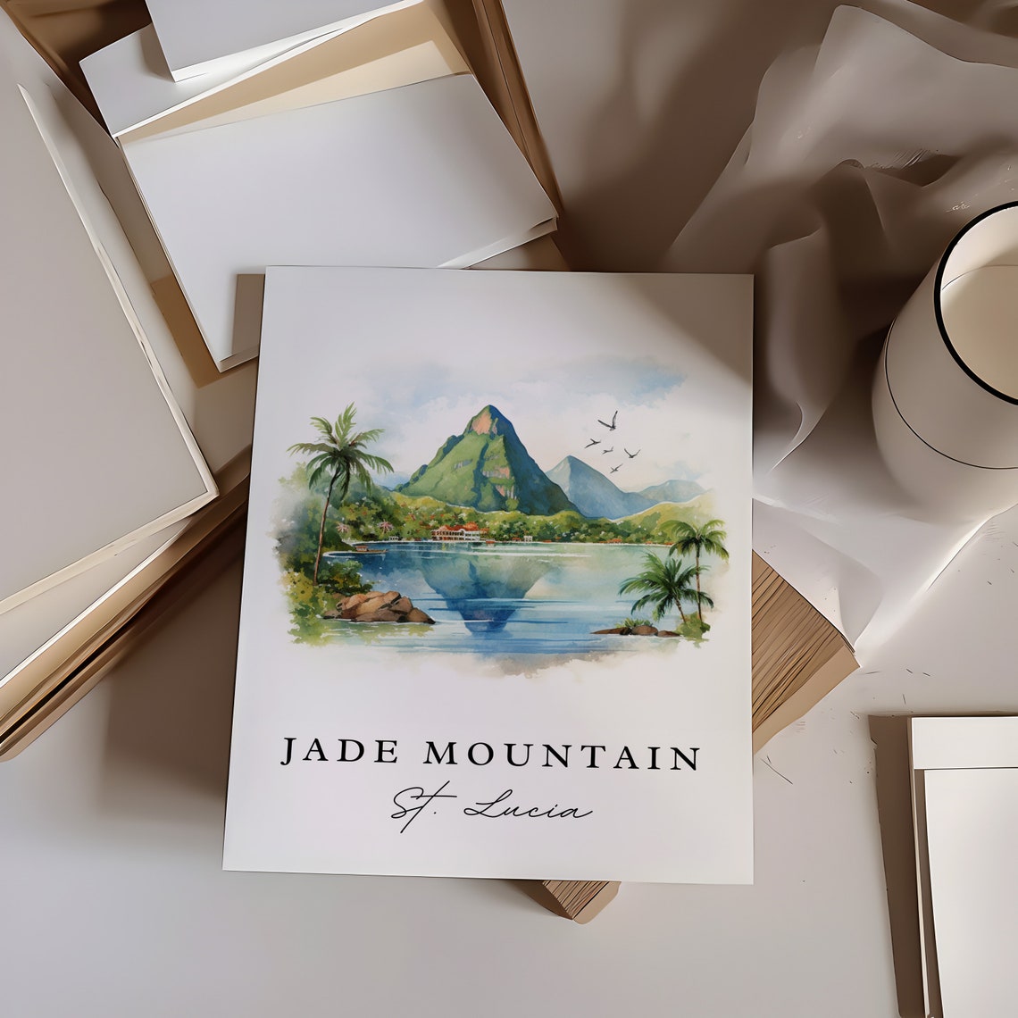 Jade Mountain Traditional Travel Art St Lucia Poster Print Wedding Gift Birthday Present Custom Text Perfect - Image 6