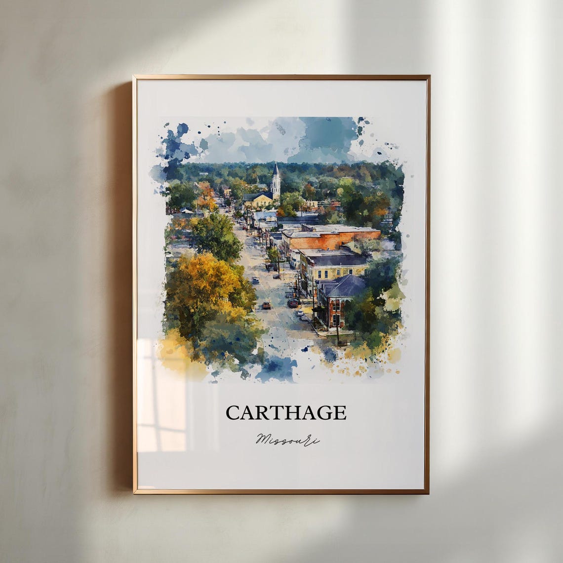 Carthage Missouri Aerial Downtown Church Steeple Fall Poster