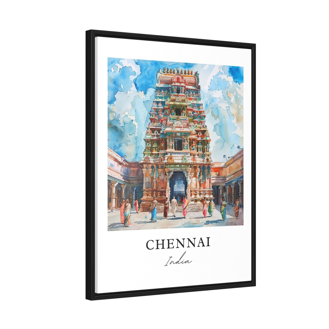 Chennai India Colorful Temple Gopuram Watercolor Travel Poster - Image 2