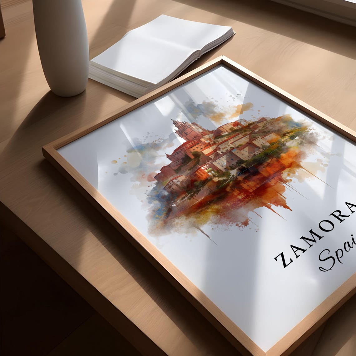 Zamora Spain Riverside Hilltop Old Town Watercolor City Poster - Image 2