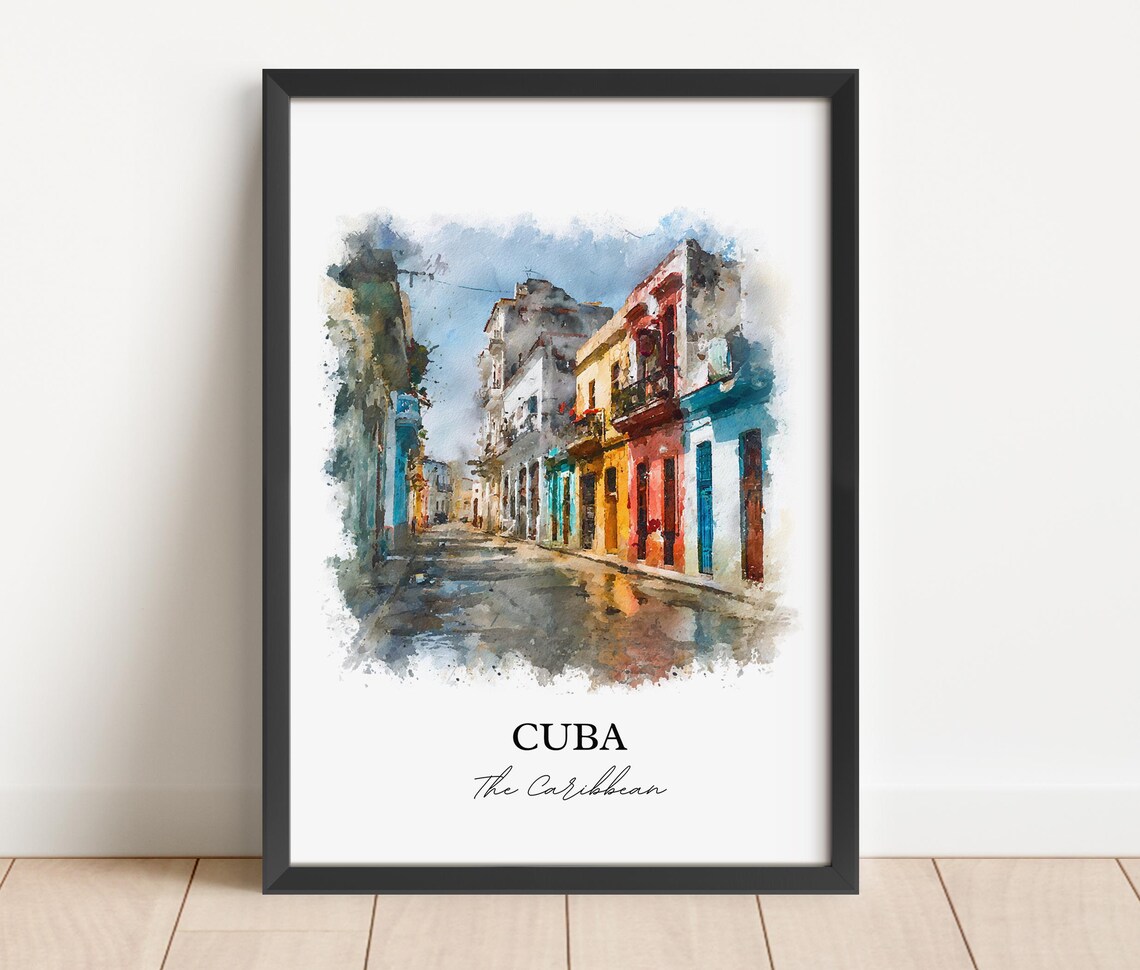 Cuba Caribbean Colorful Colonial Street Watercolor Art Poster - Image 5
