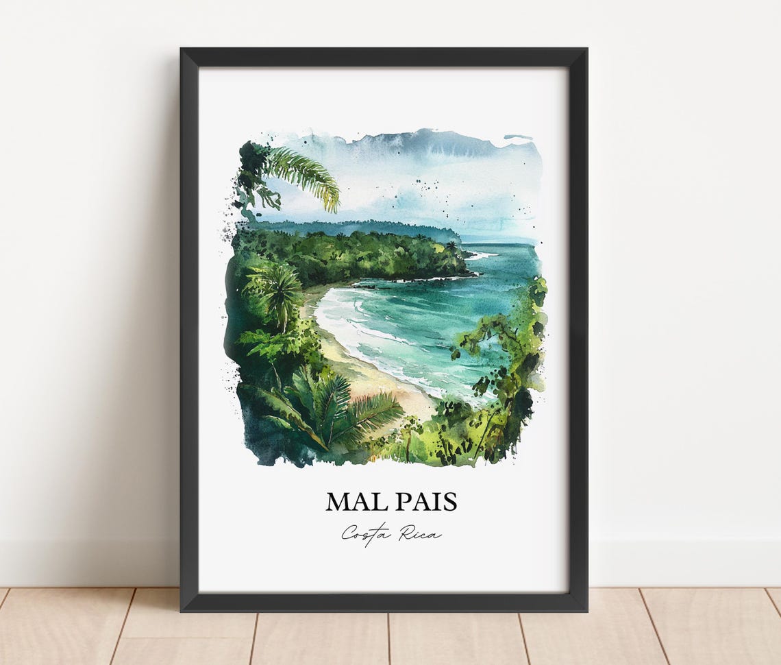 Mal Pais Costa Rica Hidden Jungle Cove Beach Watercolor Poster - Image 2